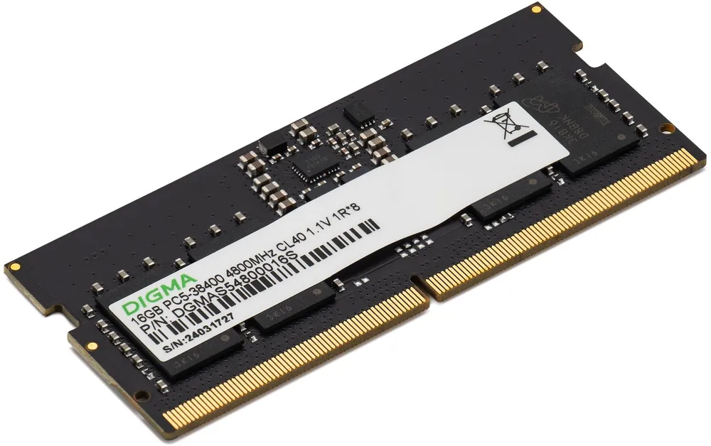 Digma Оперативная память PC5-38400 CL40 SO-DIMM 262-pin 1.1В DDR5, 4800 МГц, 1 x 16 ГБ (DGMAD55200016S)