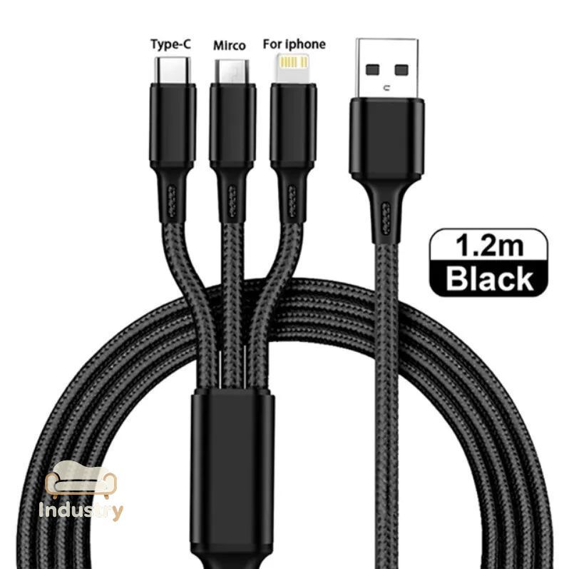 1штЗарядныйкабель3в1универсальныйдлятелефонасразъемамиLightning,Micro-USB,Type-С,черный