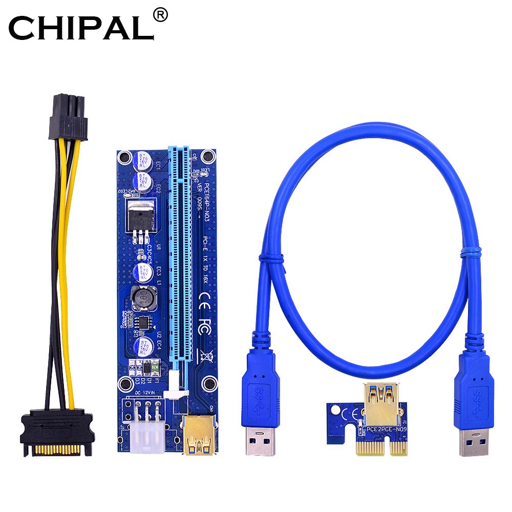 PCI-EрайзерCHIPALVER009SRiserPCIEудлинительPCIExpressX1-X16с3LED-индикаторамиисошнуромпитанияот6pinдоSATA15pinиКабельUSB3.060смдлявидеокартыинастольныйкомпьютер
