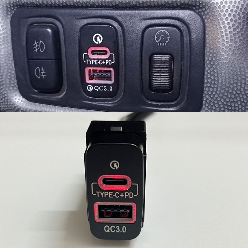 АвтомобильноезарядноеустройствоTYPE-CPDQC3.0USB-интерфейссдвойнойрозеткойипроводомдляMitsubishiOutlanderLancerEXASXPajeroSportV73V93V97