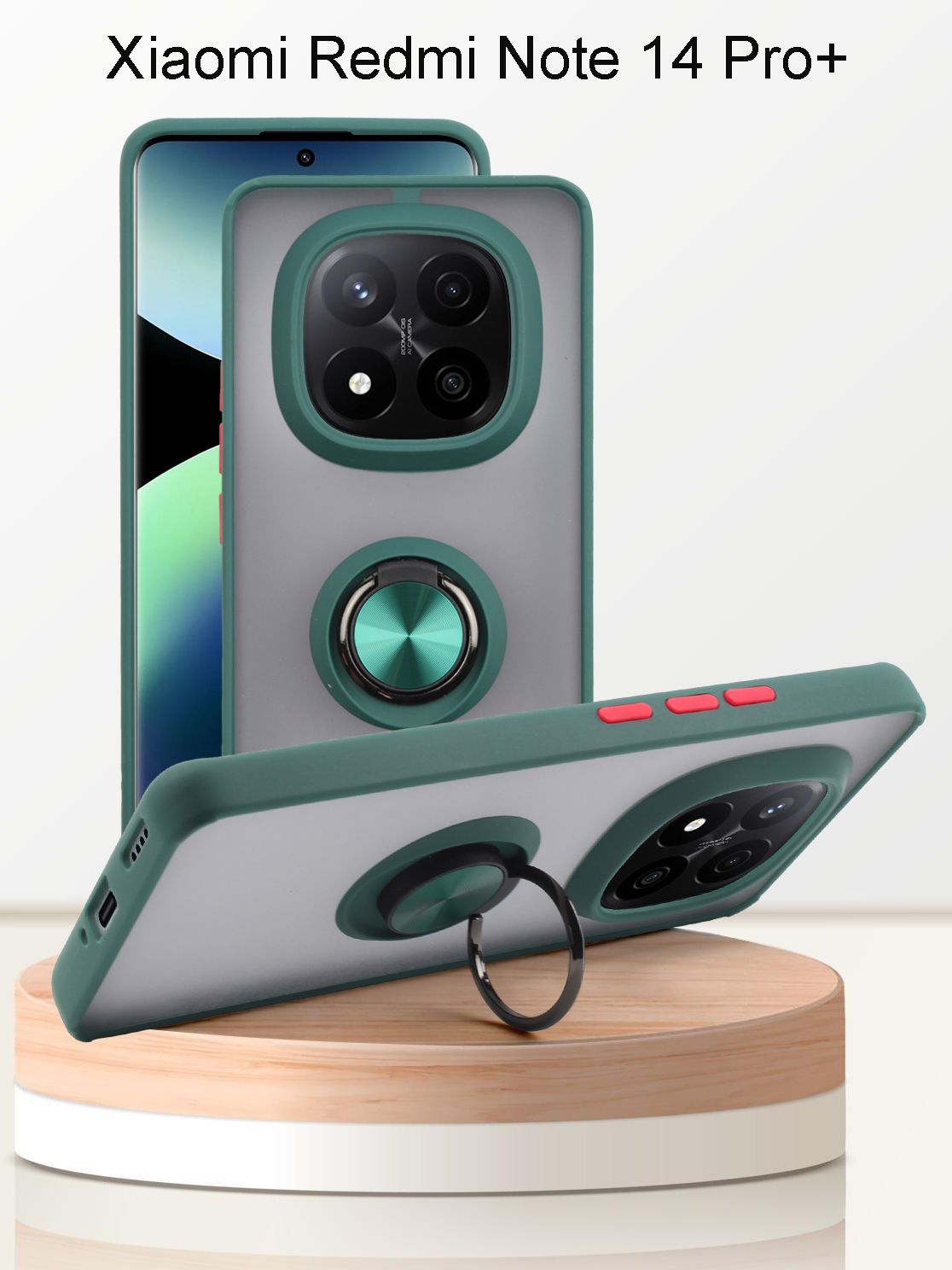 ЧехолдляXiaomiRedmiNote14Pro+,скольцом,подставка,зеленый