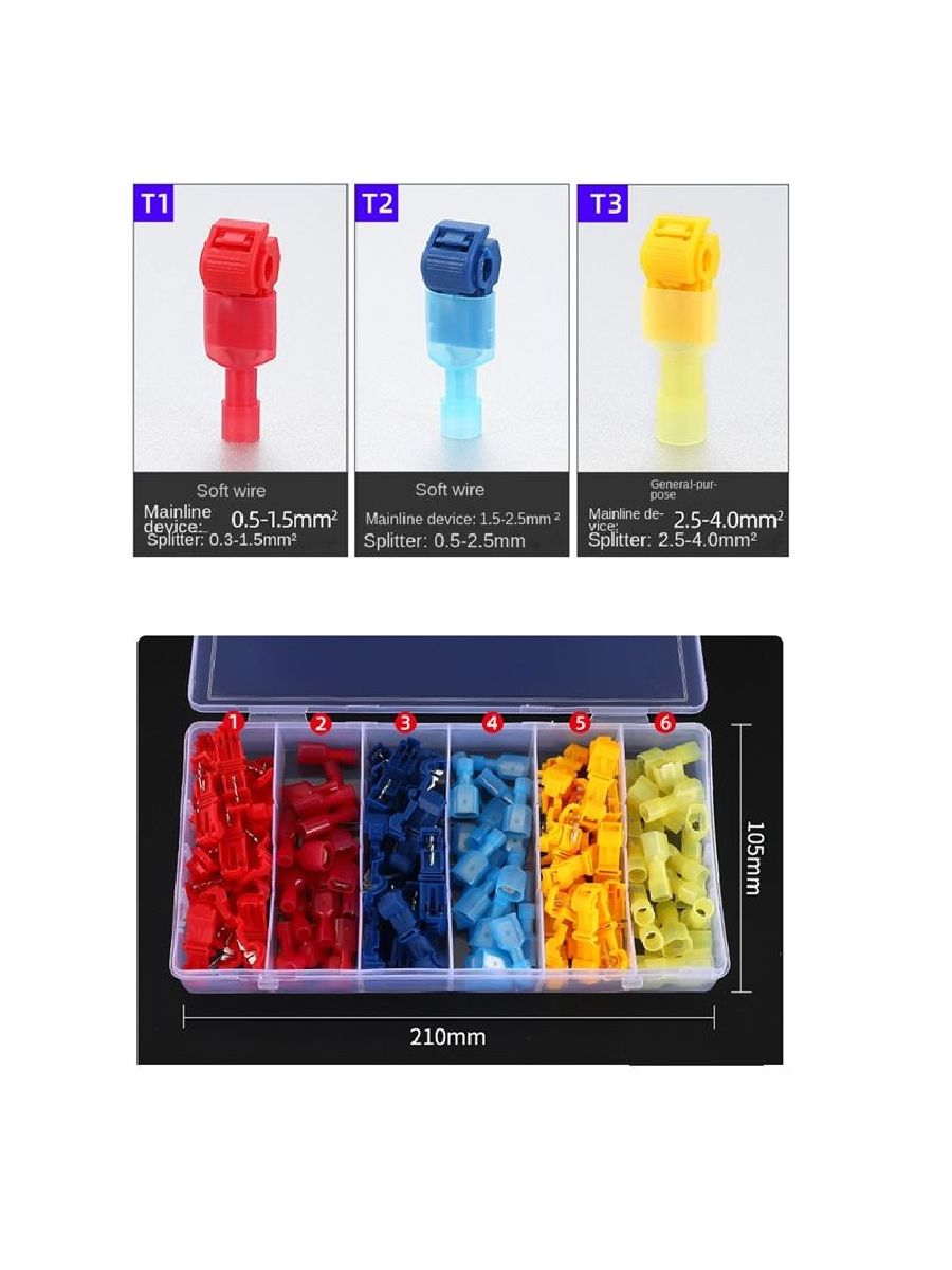 120шт./60парклеммдлябыстрогосращиванияпроводовT-образноготипассамозачисткойинейлоновымиполностьюизолированнымиштекернымираз