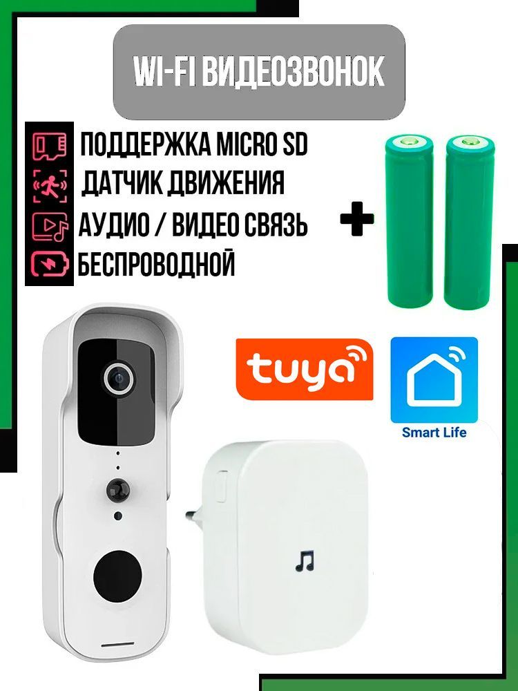 ДвернойвидеоглазокWi-FiipFullHDTUYASMARTсинтернетдоступомсдоп.устройствомзвонок,белый