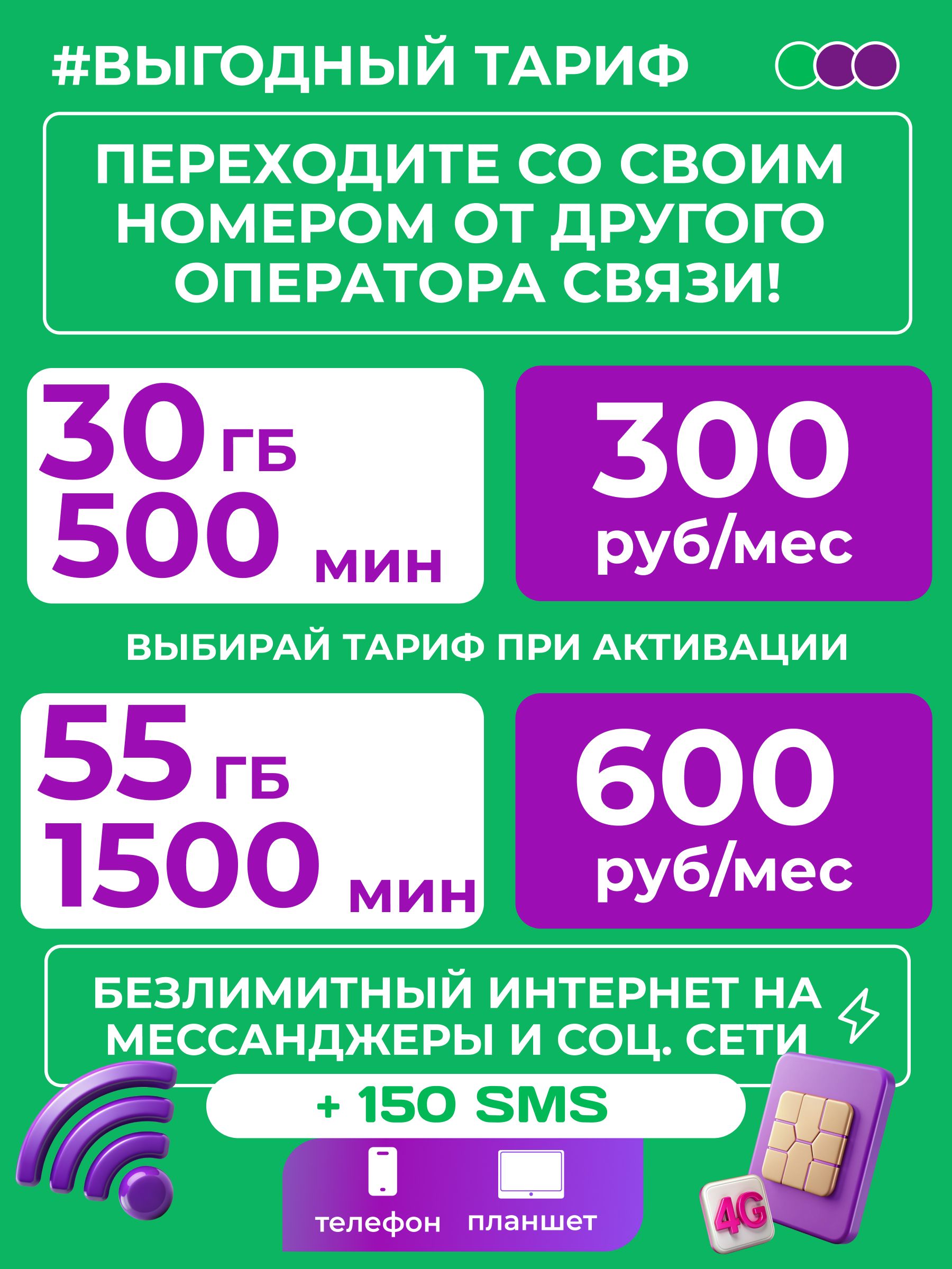 СимкартаМегаФон30ГБ/500минут/150sms300р./мес.ДействуетповсейРоссии.Приморскийкрай,естьпереходсосвоимномером