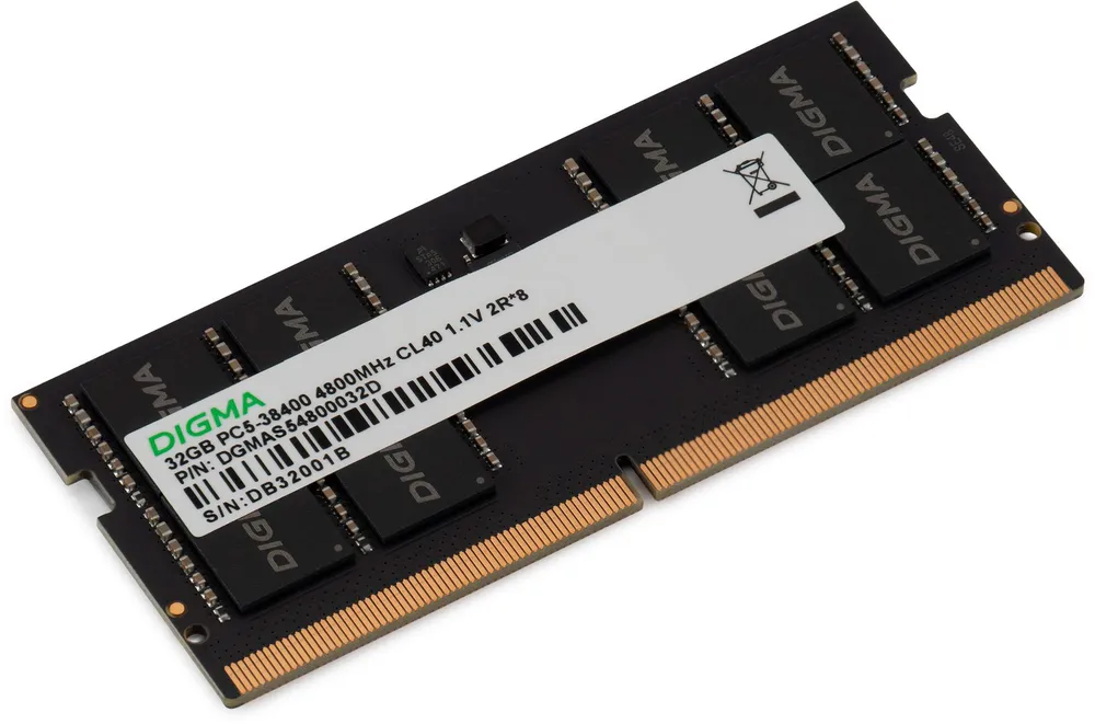 Digma Оперативная память PC5-38400 CL40 SO-DIMM 262-pin 1.1В DDR5, 4800 МГц, 1 x 32 ГБ (DGMAS54800032D)