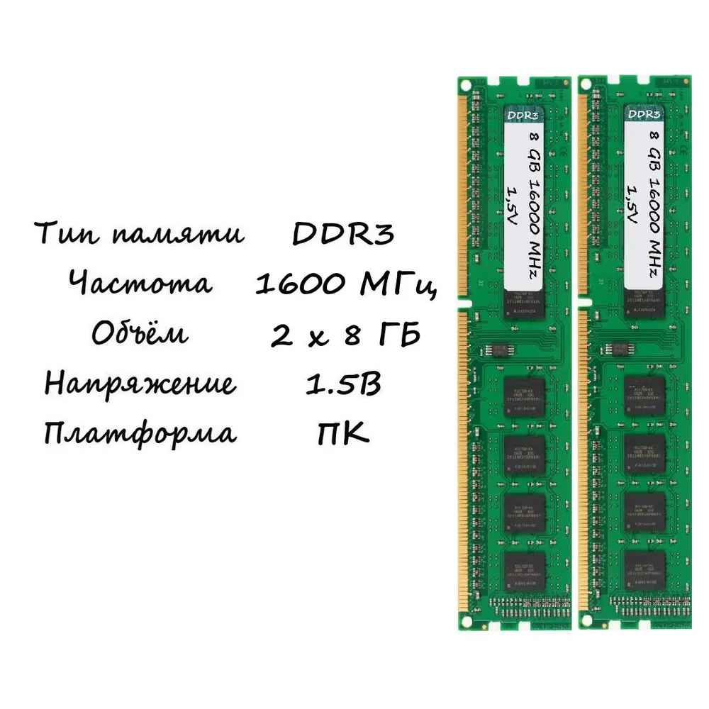 Оперативная память DDR3, 1600 МГц, 2 x 8 ГБ