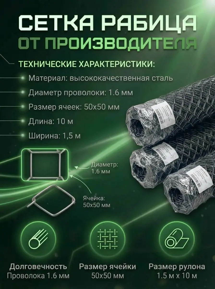 Сеткарабица1.5х10м(50х50)d1.6мм