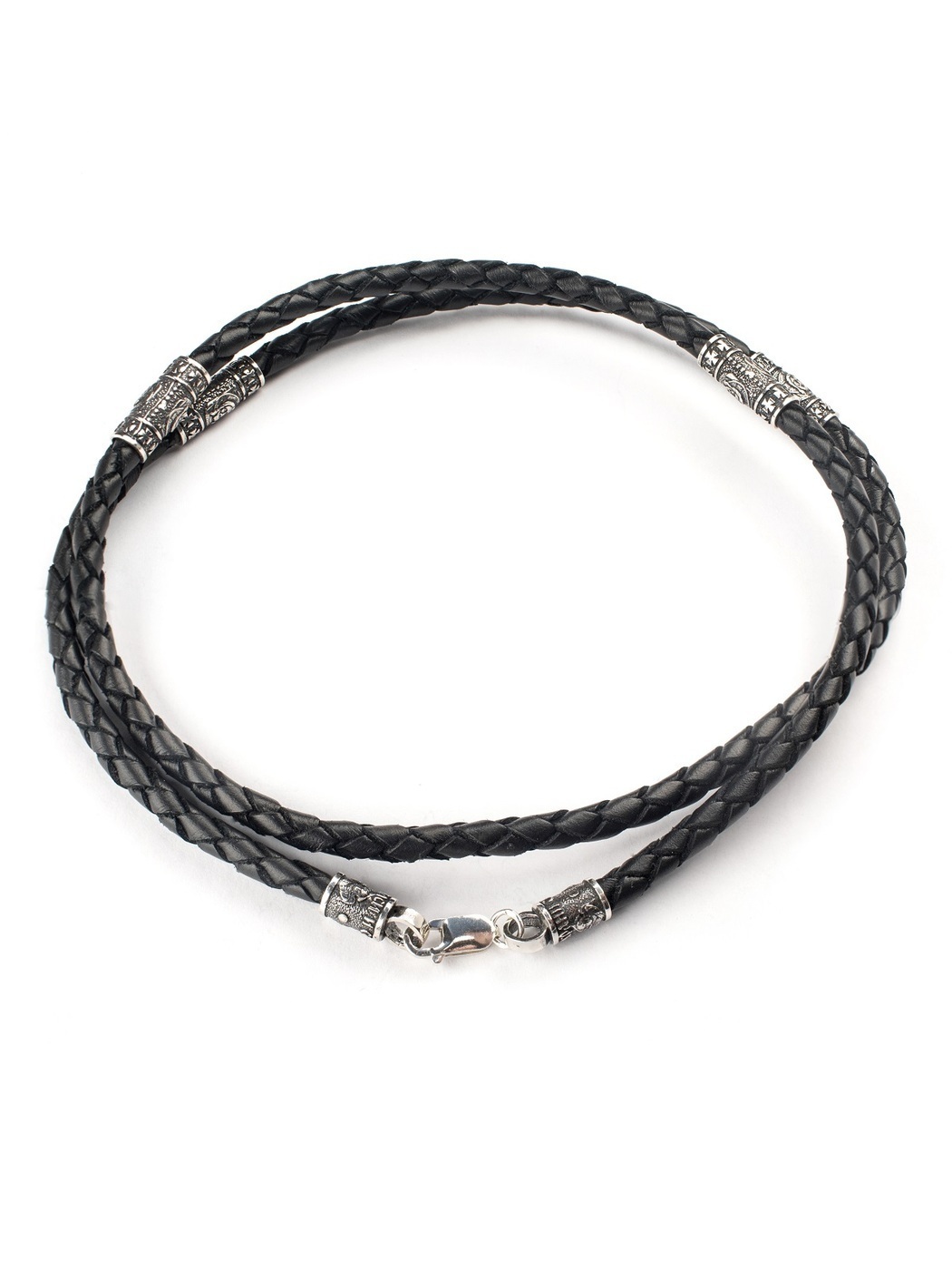 Гайтан"Спаситель"кожаный,совставкамисеребра5мм